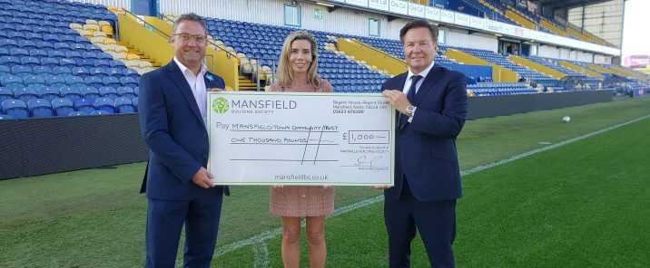 Mansfield Building Society cheque presentation at Mansfield Town Football Club